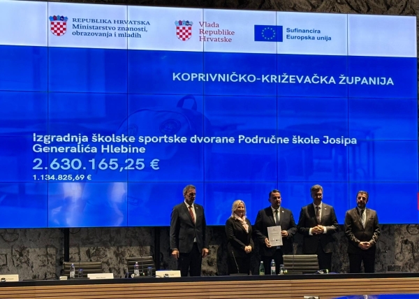 Županija za izgradnju &scaron;kolske sportske dvorane u Hlebinama osigurala 1,1 milijun eura bespovratnih sredstava
